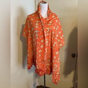 Japanese Mimis 100% Cotton Orange/Yellow Scarf/Wrap, Tassels 19” x 70”